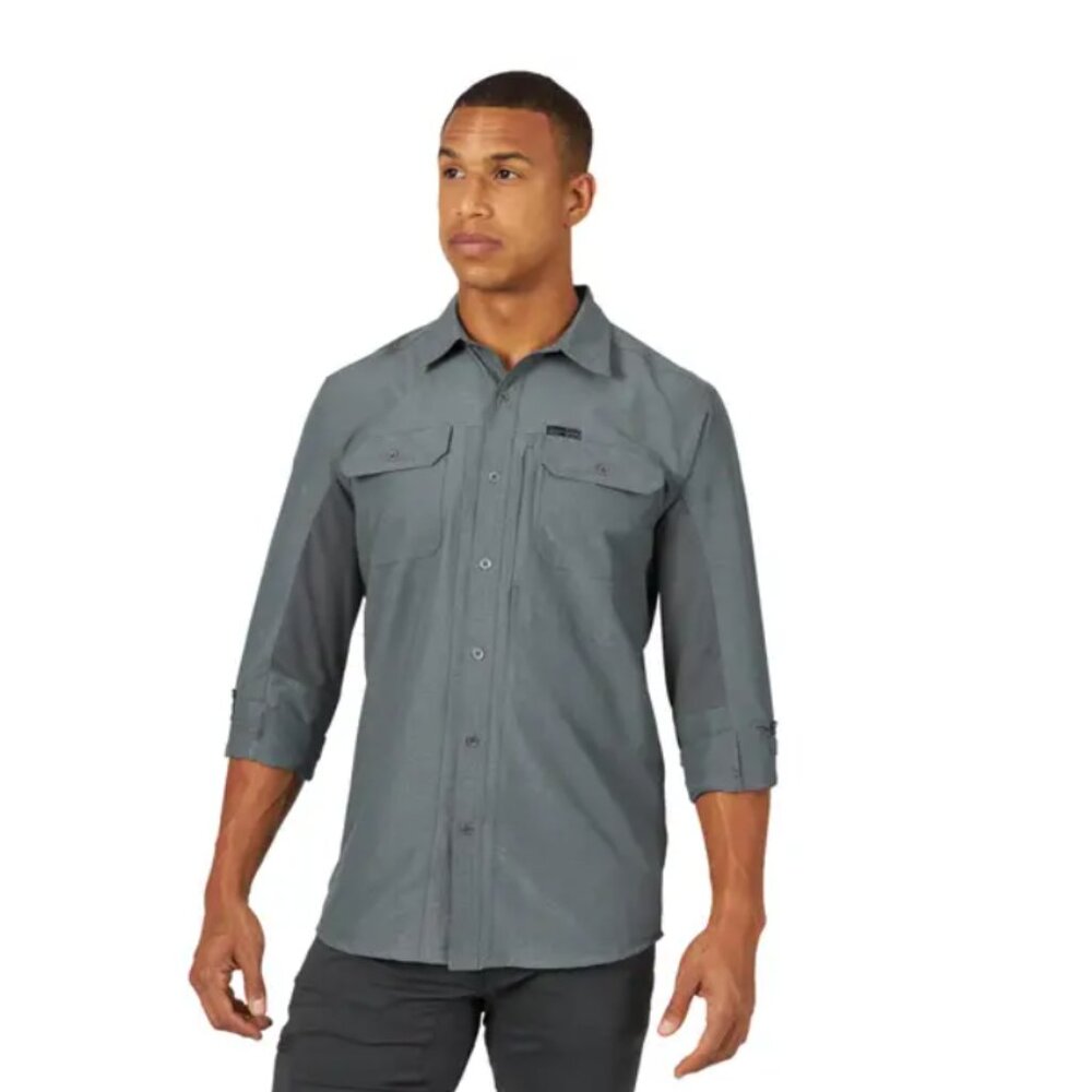Wrangler - Men's -Long Sleeve - Gray Blue- Mixed Material Shirt - Size Medium